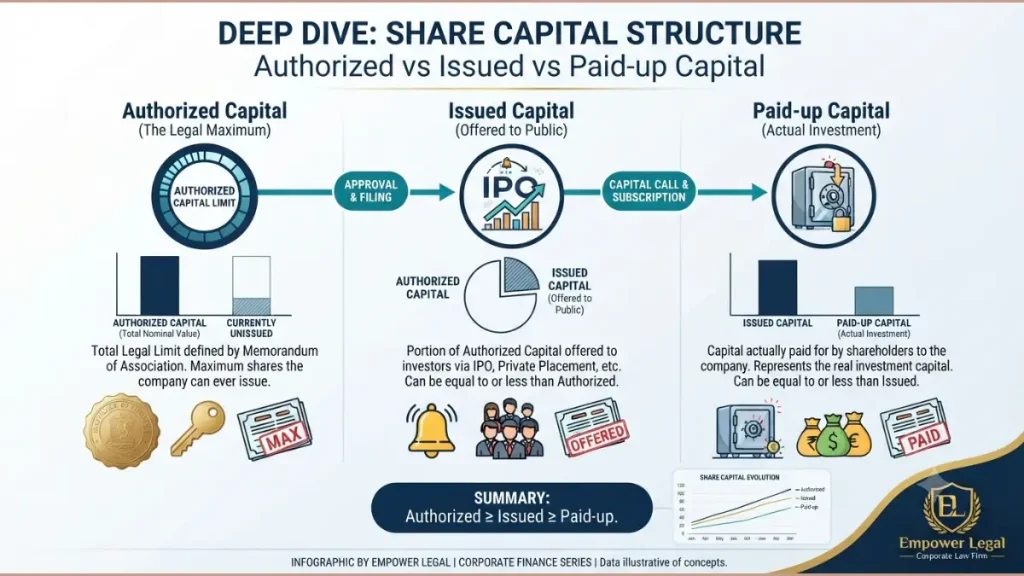 Share Capital Structure_ Authorized vs Paid-up vs Issued Capital -infographic image